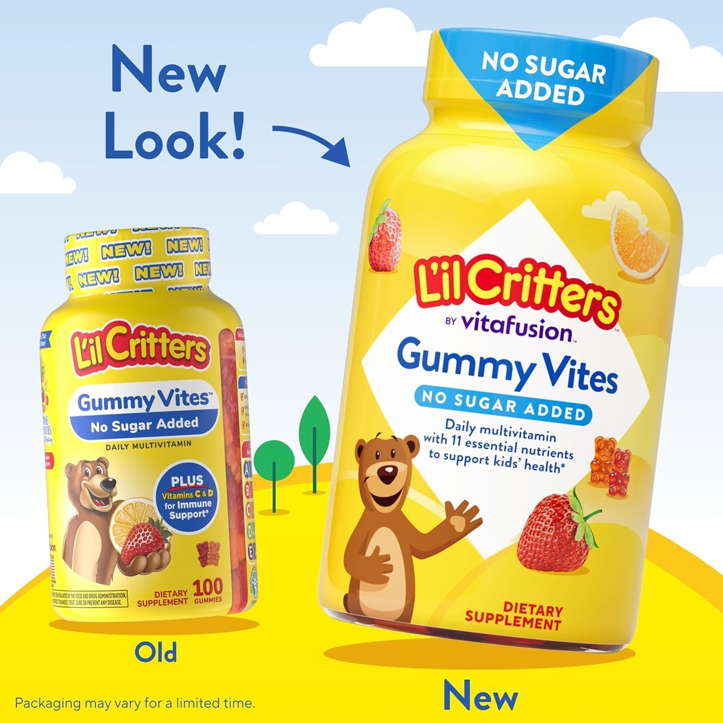 L’il Critters Gummy Vites No Sugar Added Daily Gummy Multivitamin for Ages 2+ Toddlers & Kids, Vitamin C, D3 for Immune, Strawberry and Orange Flavors, 100 Gummies 5