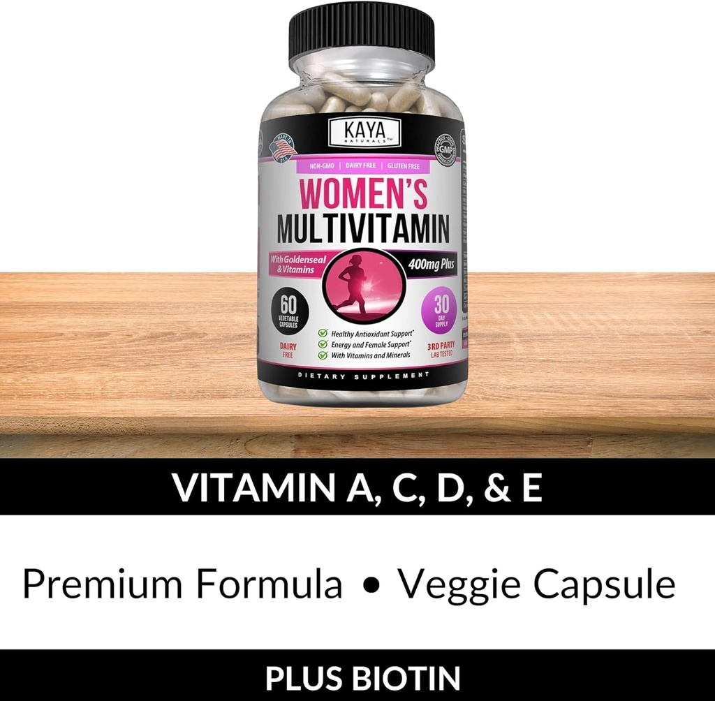 Kaya Naturals Women's Multivitamin, Overall Healthy Antioxidant, and Immune Support, Vitamins A, D, C, E, Biotin, Folic Acid, & Multi-Mineral, Energy & Metabolism Vitamin Supplement 60 Count 6