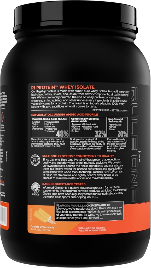 Rule 1 R1 Protein Whey Isolate - with 25g Protein & 6g BCAA Exclusively from Isolated & Hydrolyzed Sources for Workout Recovery (2 Pounds*, Orange Dreamsicle) 4
