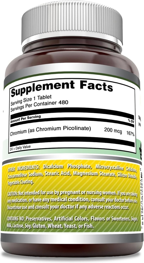 Amazing Formulas Chromium Picolinate Supplement | 200 Mcg Per Serving | Tablets | Non-GMO | Gluten Free | Made in USA (480 Count) 3