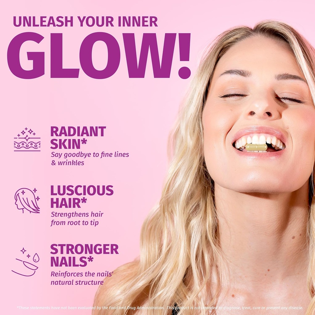 Collagen Peptides l Biotin l Keratin l Hyaluronic Acid l Saw Palmetto - Hair Growth Vitamins for Women and Men Supplement - Dht Blocker Supplements 90 Capsules USA Made 6