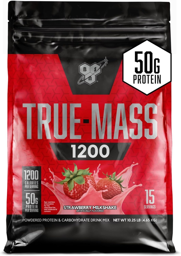 BSN TRUE-MASS Weight Gainer, Muscle Mass Gainer Protein Powder, Strawberry Milkshake, 10.25 Pound 2