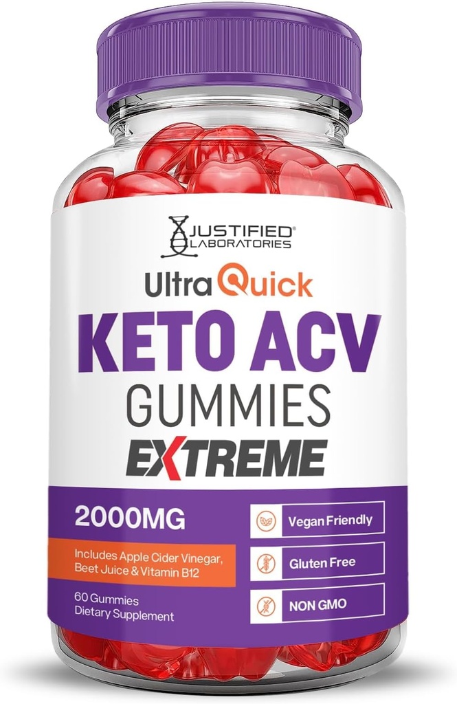 Justified Laboratories (2 Pack Ultra Quick Keto ACV Gummies Extreme 2000MG Ultraquick Keto Gummies Apple Cider Vinegar Formulated with Pomegranate Beet Juice Powder B12 Vegan Non GMO 120 Gummys 6