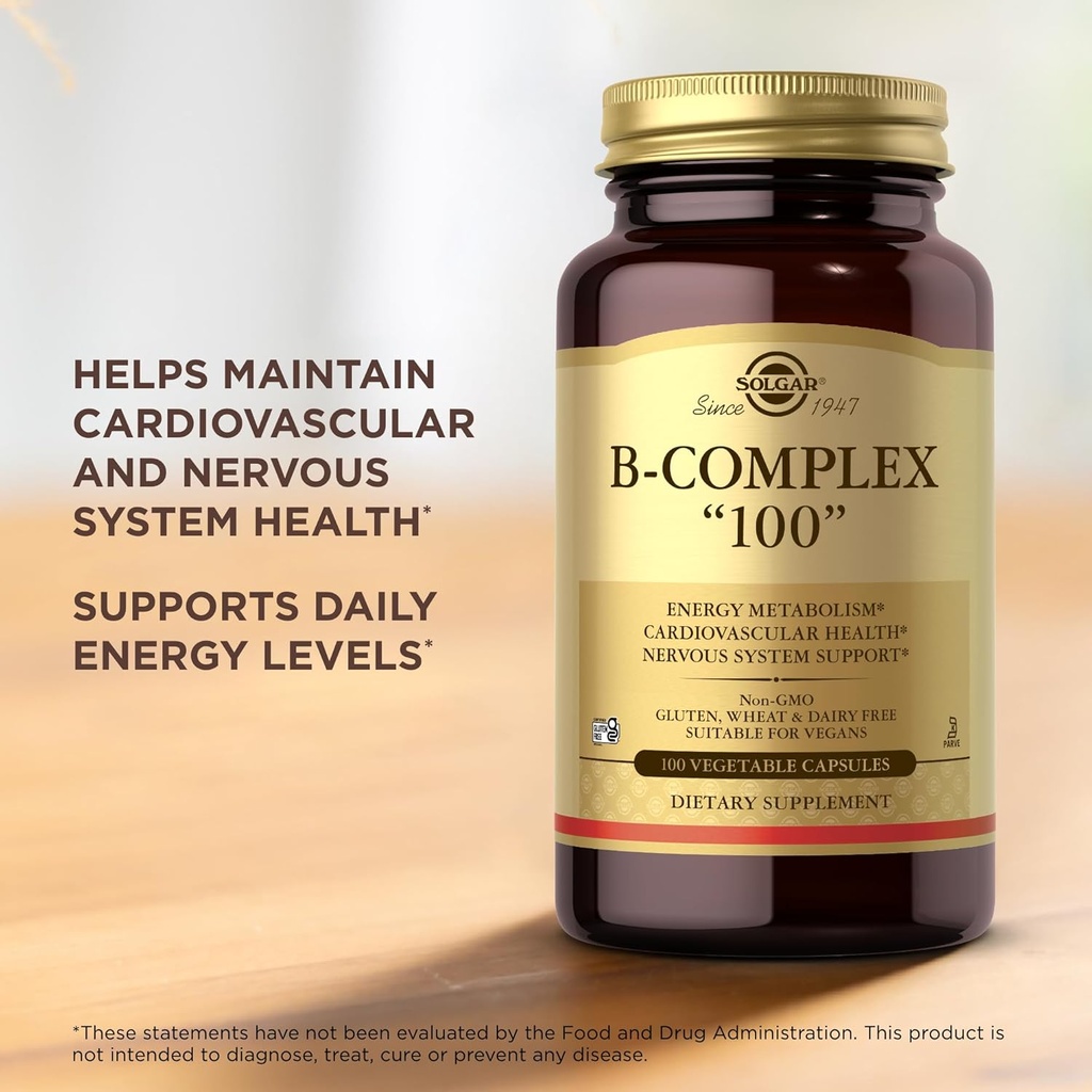 Solgar B-Complex 100" - 100 Vegetable Capsules, Pack of 2 - Energy Metabolism, Nervous System Support - Non-GMO, Vegan, Gluten Free - 200 Total Servings 6