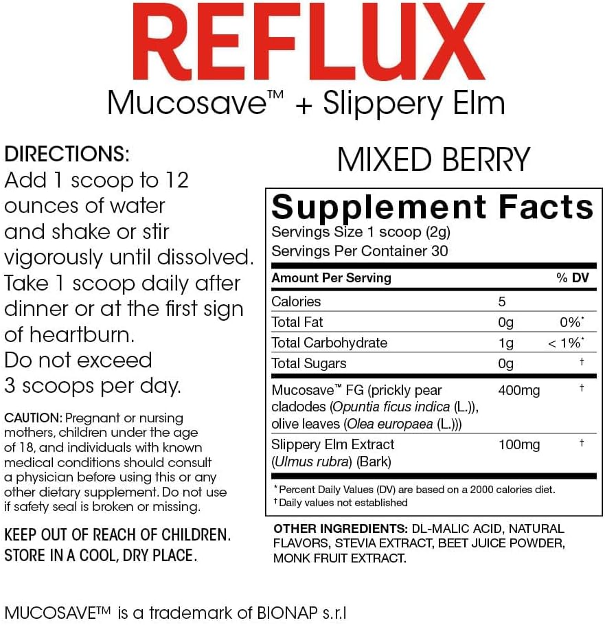 Reflux - Digestive Supplement - Each Tub = 30 Scoops = 30 Servings - Mucosal Support for Acid Issues - with Mucosave FG and Slippery Elm Bark (1 Tub) 2