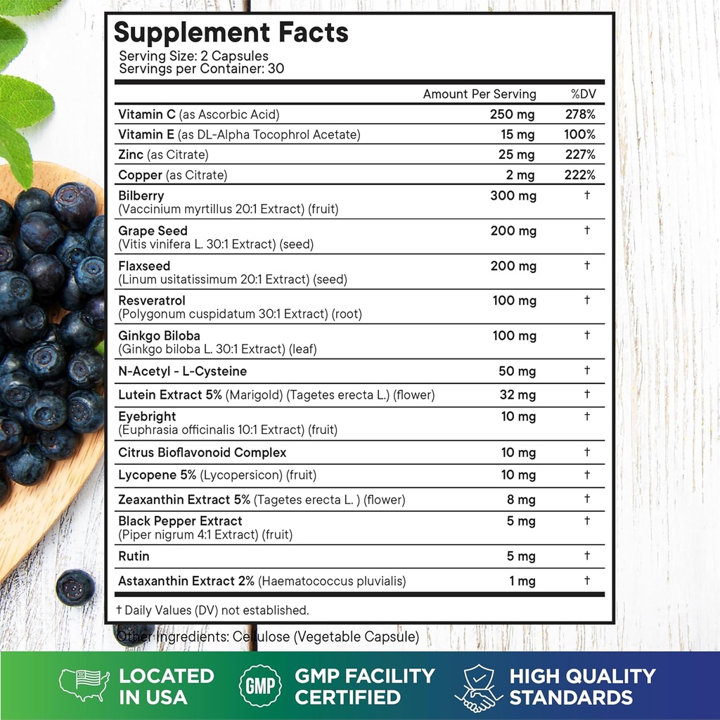 Superfood MD Eye Health Vitamins with Bilberry Lutein & Zeaxanthin Lycopene Resveratrol Grape Seed Extract Astaxanthin- AREDS 2 - Eye Vitamin - 60 Capsules 3