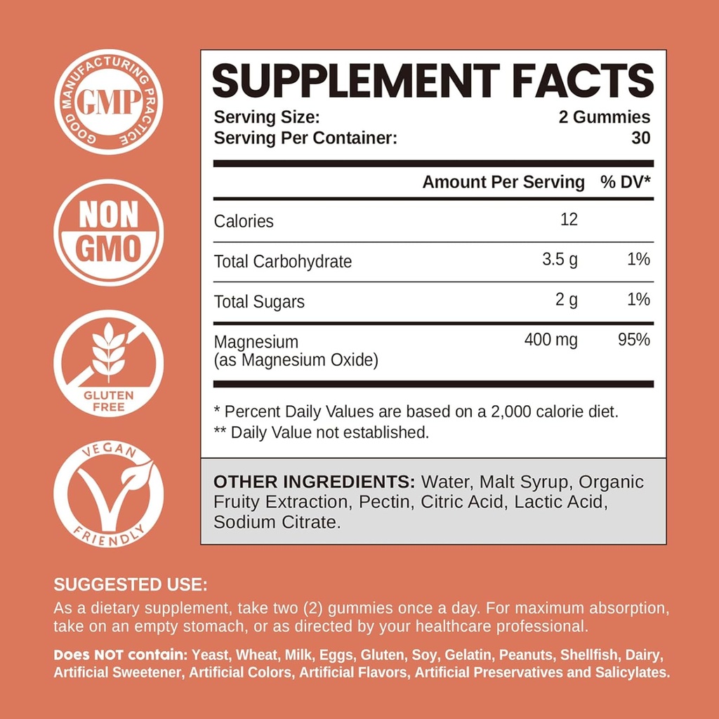 Magnesium Oxide 400mg Gummies, Magnesium Oxide Chewable Supplement for Muscle, Nerve & Heart Health, Vegan, Pinapple Flavor, 60 Count 3