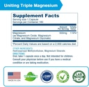 Lovita Triple Magnesium Complex 500mg, High Absorption and Potency Formula, Glycinate, Citrate & Oxide, Support Sleep, Relaxation, Heart, Nerves & Bone Health, 180 Vegan Capsules 3