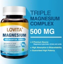 Lovita Triple Magnesium Complex 500mg, High Absorption and Potency Formula, Glycinate, Citrate & Oxide, Support Sleep, Relaxation, Heart, Nerves & Bone Health, 180 Vegan Capsules 4