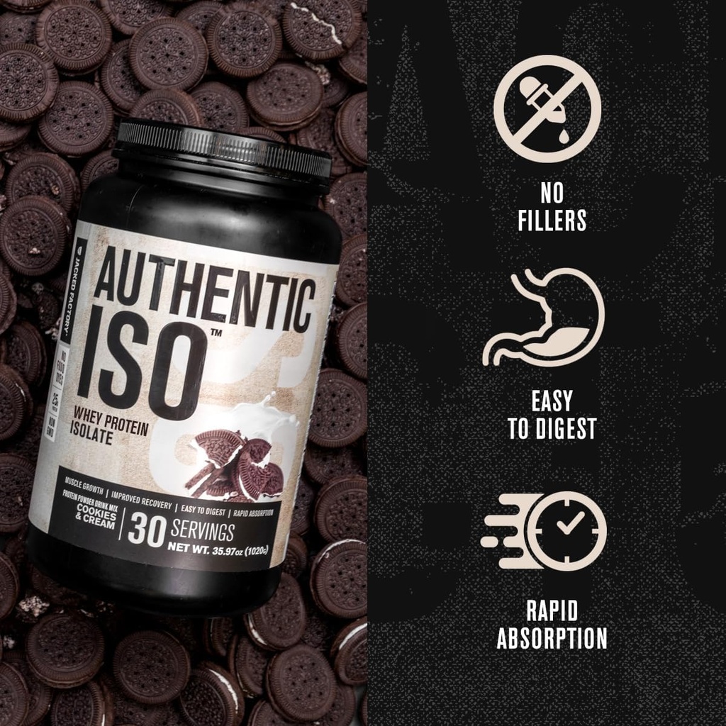 Jacked Factory Authentic ISO Grass Fed Whey Protein Isolate Powder - Low Carb, Non-GMO Muscle Building Protein w/No Fillers, Post Workout Recovery, Cookies & Cream 5