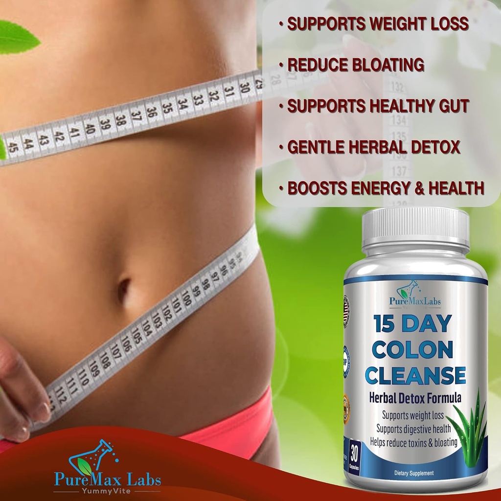 15 Day Colon Cleanse and Detox, Herbal Detox Formula, Supports Weight Loss, Constipation Relief - Boosts Energy. Flush Toxins, Natural Safe Colon Cleanser for Men and Women - 30 Capsules 4