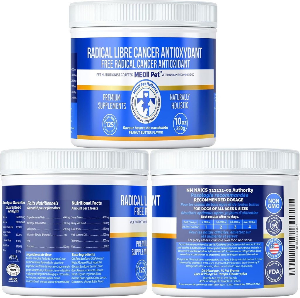 Dog Cancer Detox Antioxidants + Free Radical Blocker. No Chemicals All Natural, Holisitic. All Ages. Benefits Wellness. Vet Recommended, Nutritionist Formula. Low Calorie 3