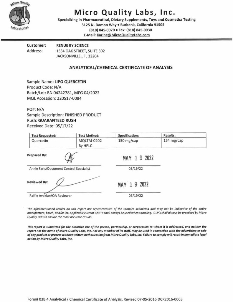 Renue By Science Quercetin | High Strength Liposomal Quercetin Supplements | 90 Quercitin Capsules - 150mg Quercetin per Serving | Non-GMO | Made in The USA & Third-Party Tested 6