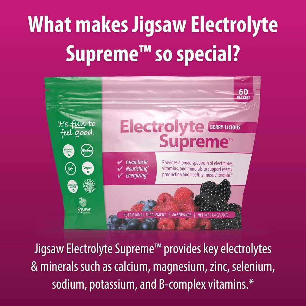 Jigsaw Health Electrolyte Supreme | Broad Spectrum of Electrolytes + Trace Minerals | Berry-Licious Flavor | 60 Servings (Packets) 6