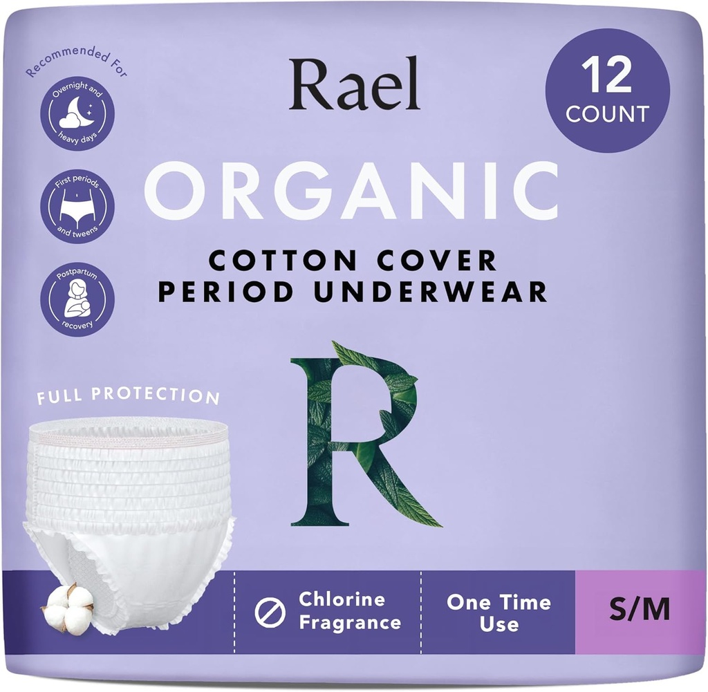 Rael Disposable Underwear for Women, Organic Cotton Cover - Incontinence Pads, Postpartum Essentials, Disposable Underwear, Unscented, Maximum Coverage (Size S-M, 12 Count) 2