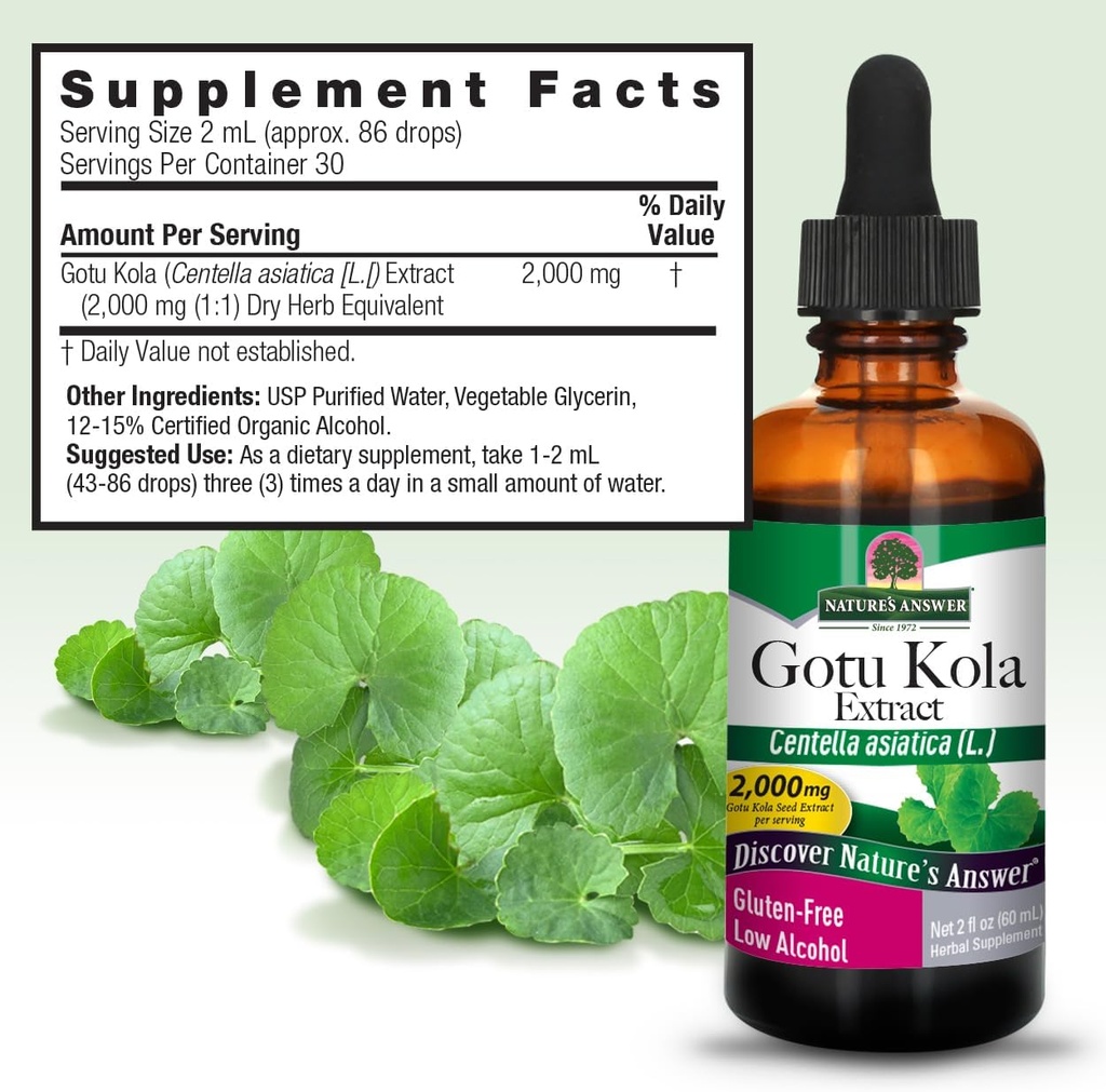 Nature's Answer Gotu Kola Herb with Organic Alcohol, 2-Fluid Ounces 4