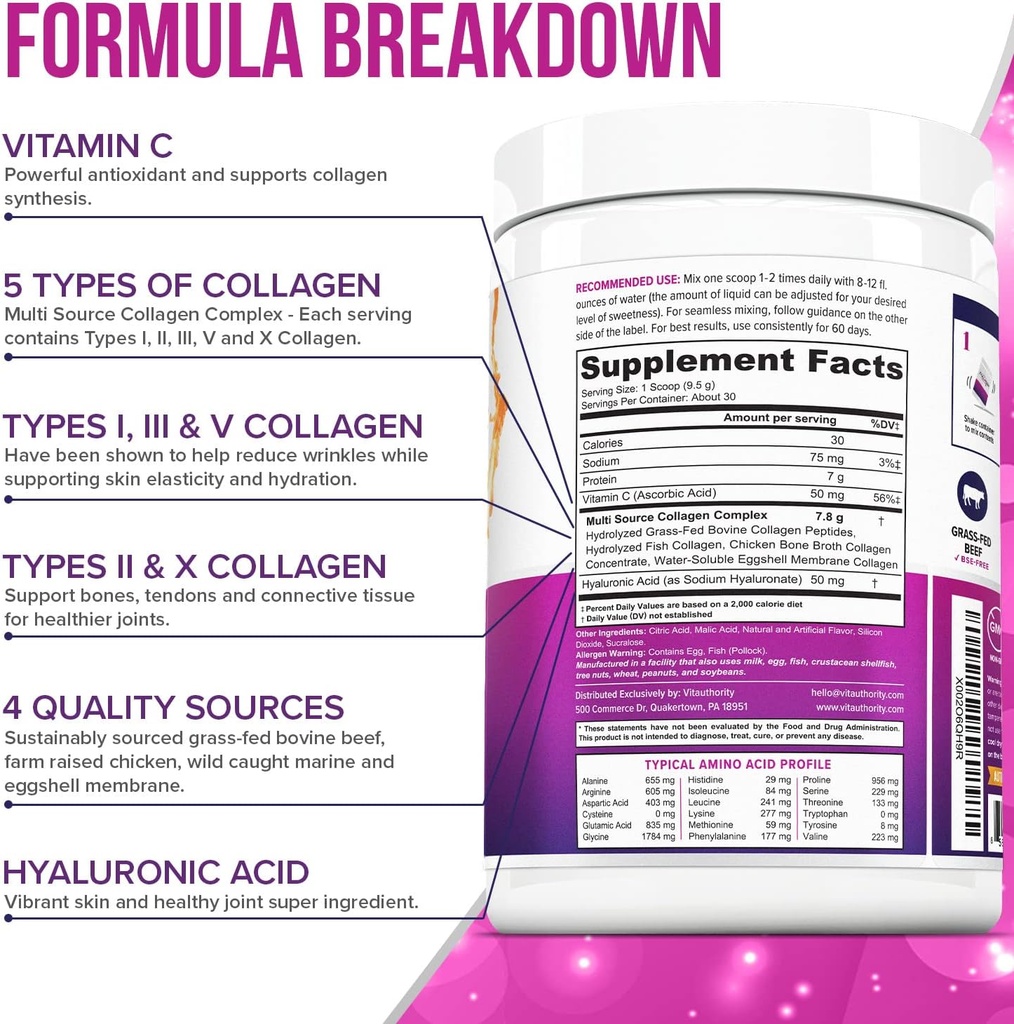 Multi Collagen Peptides Powder for Women - Hydrolyzed Flavored Collagen Powder for Women with Types I II III V & X Vitamin C & Hyaluronic Acid for Hair Skin and Nails (Peach Mango) - 30 Servings 3