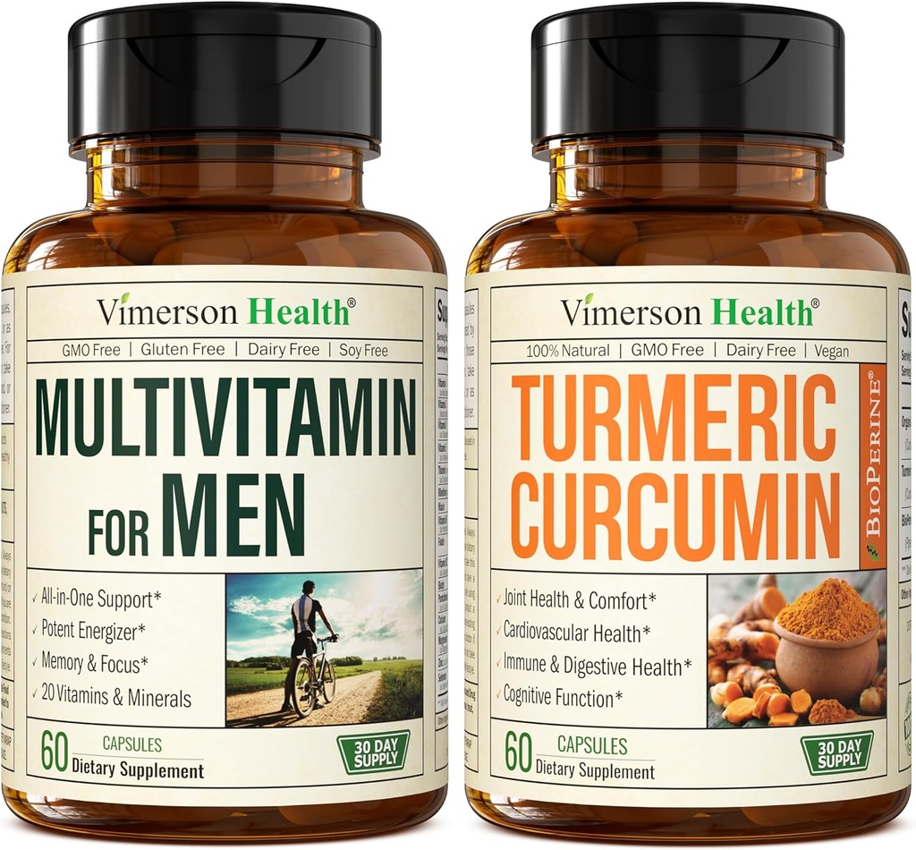 Vimerson Health Men's Multivitamin + Turmeric Curcumin with Black Pepper Extract Bundle. Joint and Immune Support, Discomfort Relief, Antioxidant Properties for Him 2