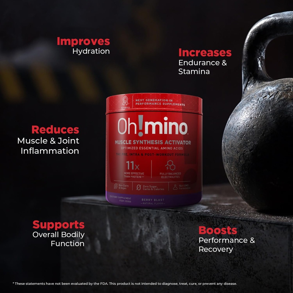 Oh!mino Essential Amino Acids Supplement. Berry Blast, Caffeinated Powder. All 9 EAAs, BCAAs and The Perfect Amino for Workouts, Amino Energy, and to Build Muscle, and Recover Faster. 5