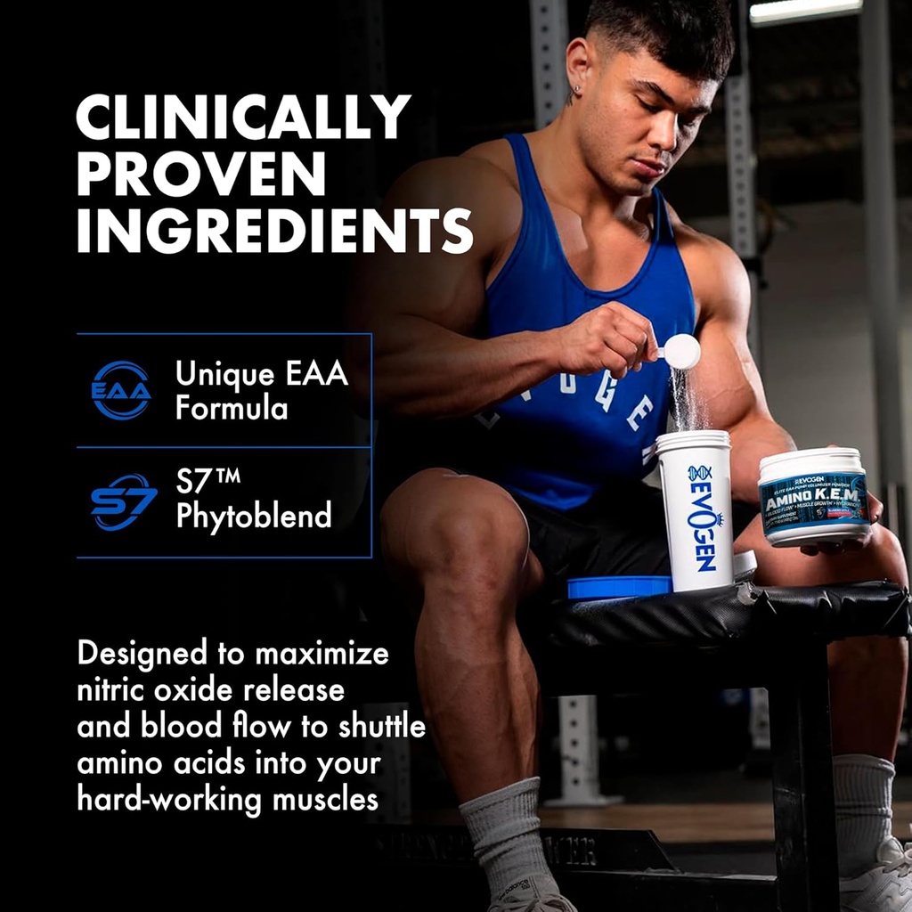 Evogen Amino K.E.M. - EAA & BCAA Powder Pump Volumizer | BCAAs Amino Acids Supplement for Blood Flow, Muscle Growth, & Hydration | Blueberry Apple | 30 Servings 6