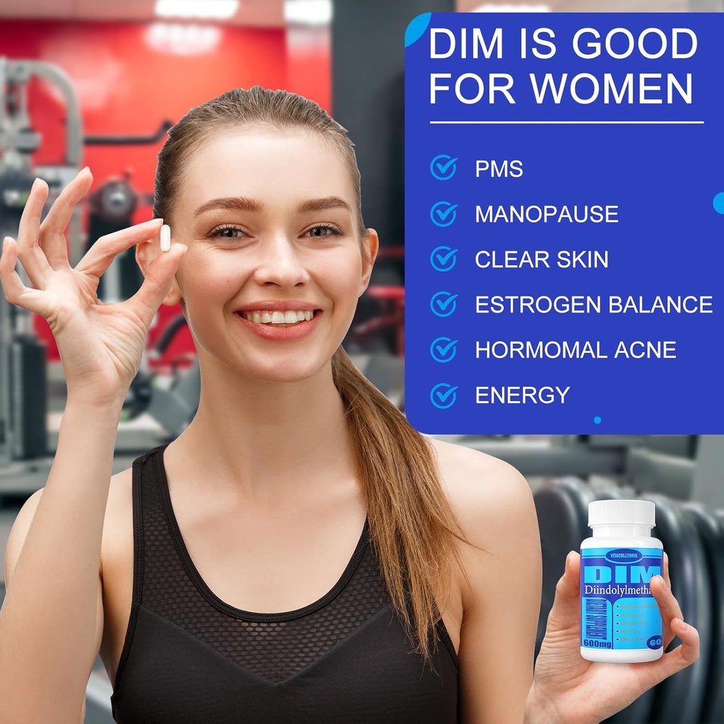 DIM Supplement 600mg Estrogen Blocker for Men & Women - Hormone,Estrogen Balance, Menopause, PCOS, Acne and Skin Care 60 Capsule 4