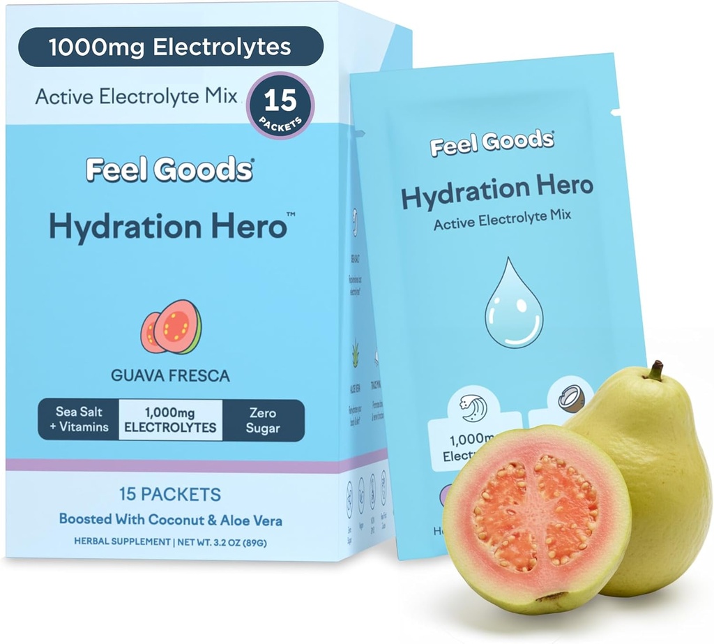 Feel Goods Hydration Hero, 1,000mg Electrolytes Powder, Sugar Free, Magnesium, Organic Aloe Vera, L Theanine, Vitamin C & B12, Keto, Vegan, Electrolyte Packets, Blue Raspberry, 15 Count 2