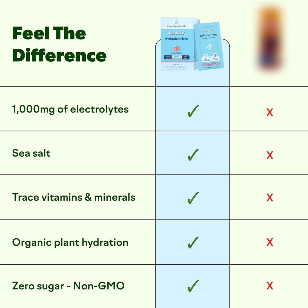 Feel Goods Hydration Hero, 1,000mg Electrolytes Powder, Sugar Free, Magnesium, Organic Aloe Vera, L Theanine, Vitamin C & B12, Keto, Vegan, Electrolyte Packets, Blue Raspberry, 15 Count 4