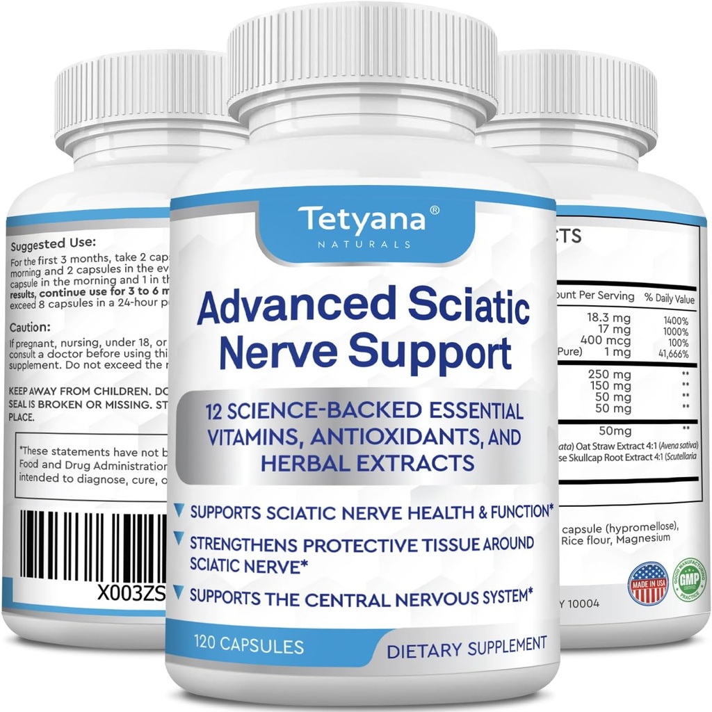 Advanced Sciatic Nerve Support Relief: Alpha Lipoic Acid Vitamin, Benfotiamine - 12 in 1 Sciatica Supplements - 120 Capsules- 30-60 Supply- Made in USA 2