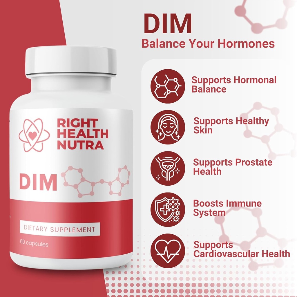 Right Health Nutra DIM Supplement 200 mg - 60 Capsules - Formula with Diindolylmethane, Cabbage Powder, Broccoli Powder & Pomegranate Extract - Plant-Based Support for Wellness 3