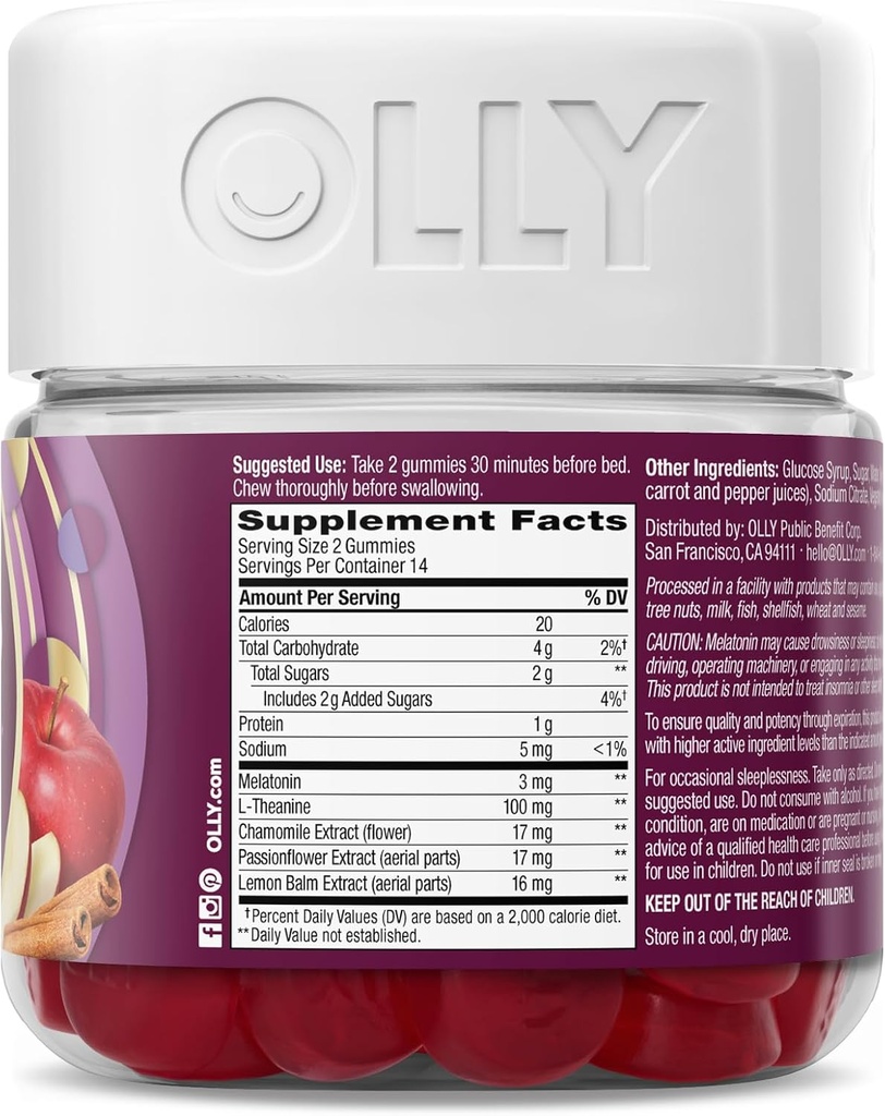 OLLY Sleep Gummy, Limited Edition, Melatonin, L-Theanine, Botanicals, Spiced Apple Cider - 28ct 4