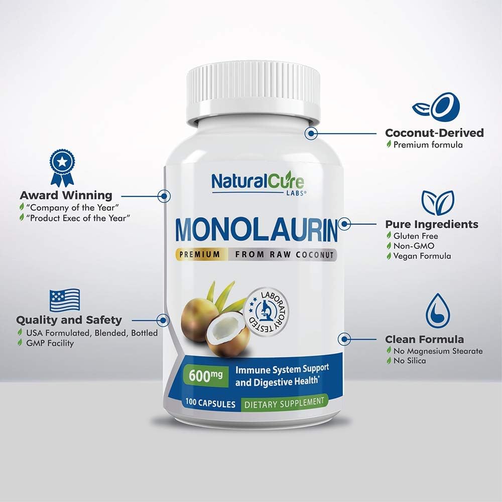 Natural Cure Labs Bundle: Monolaurin 600mg 2 Pack + Clean L-Lysine 3