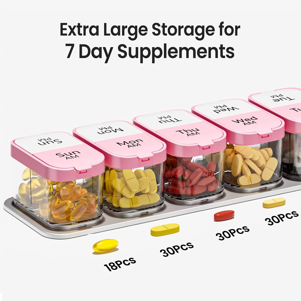 Daviky Extra Large Pill Organizer Weekly, XL Medicine Pill Organizer 2 Times a Day, Big Pill Box 7 Day AM PM for Vitamins, Supplements and Medication 6