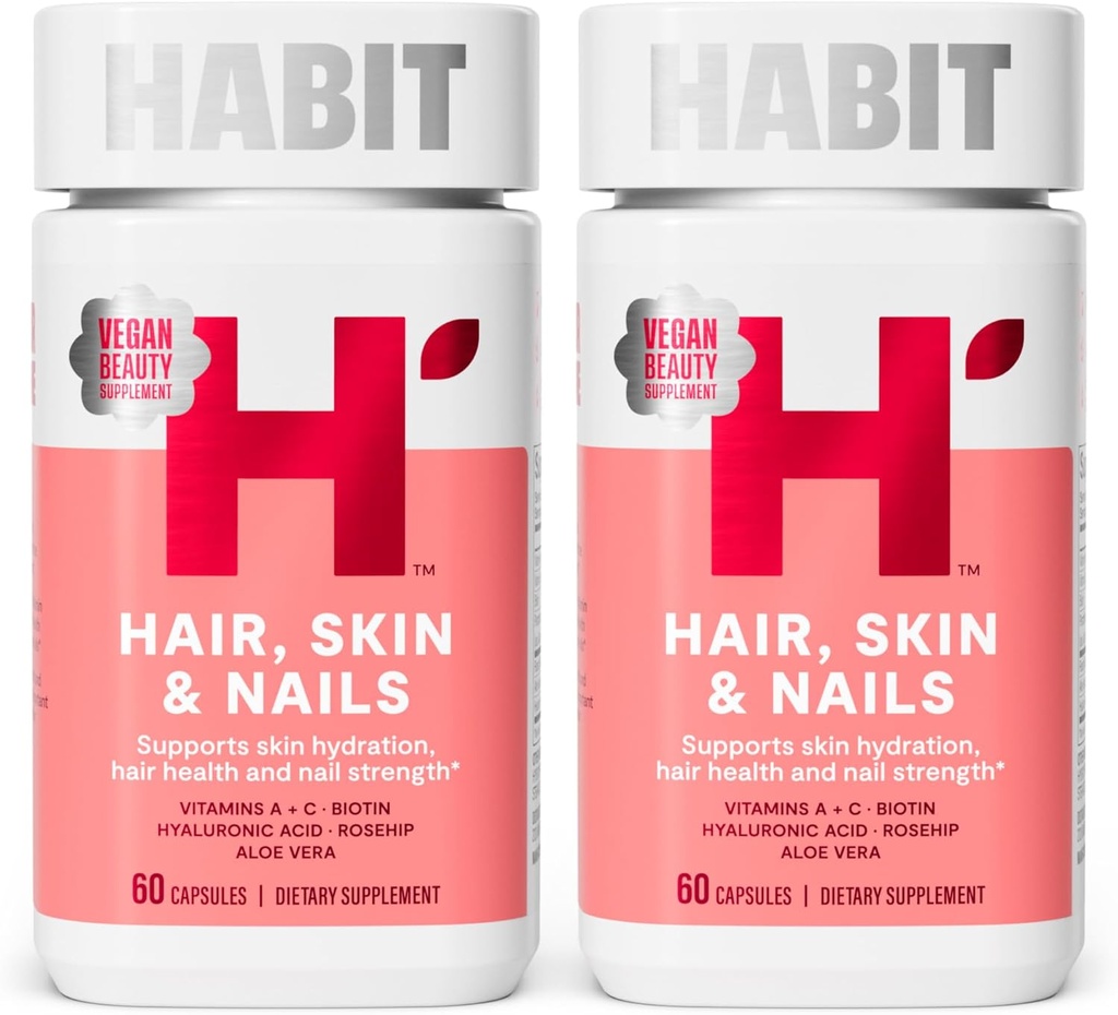 Habit Hair, Skin & Nails Supplement 2 Pack (120 Capsules) - New Look, Supports Skin Hydration, Hair & Nail Strength, Biotin 2000mcg, Vitamin A & C, Hyaluronic Acid, Rosehip, Vegan, Non-GMO 2
