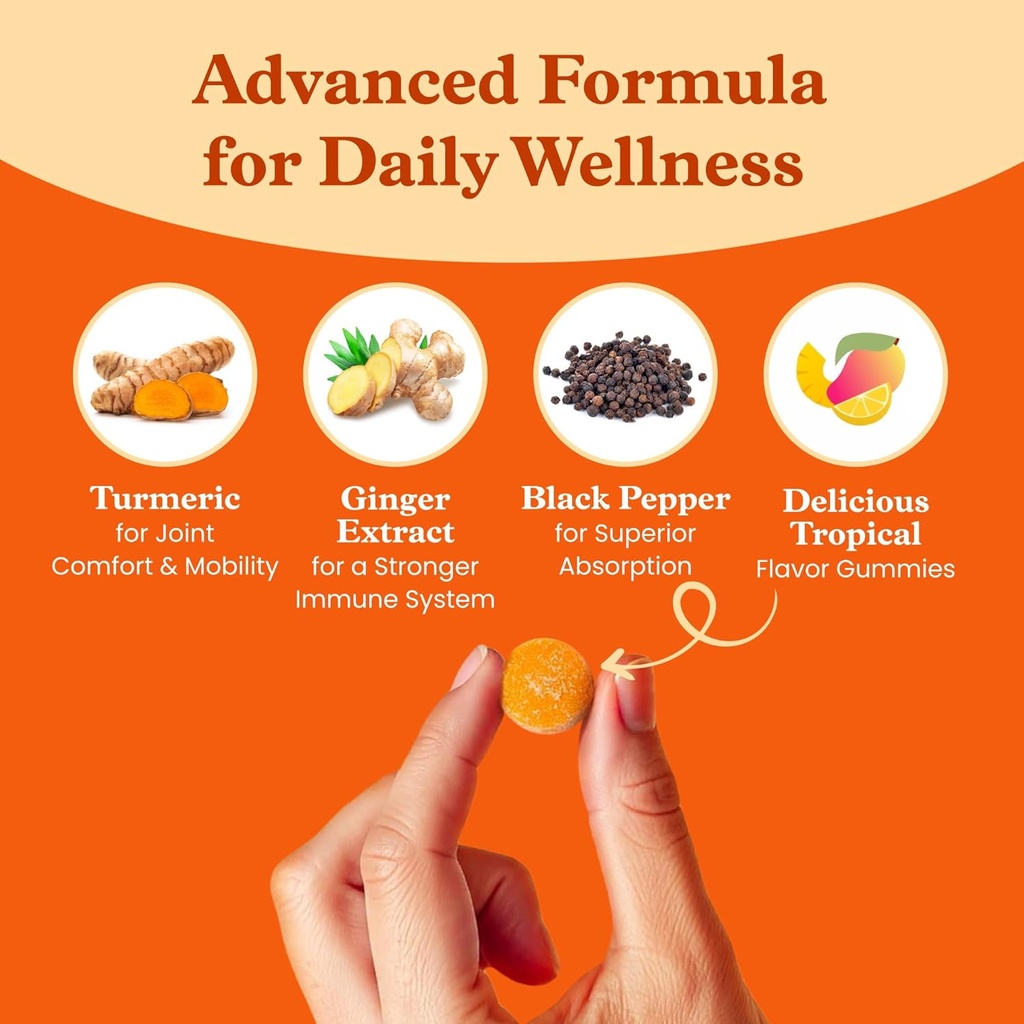 BeLive Turmeric Curcumin with Black Pepper & Ginger - 500 mg of Turmeric and Ginger Supplement for Immune Support, Healthy Skin, and Mobility - Tropical Flavor | 60 Count 5