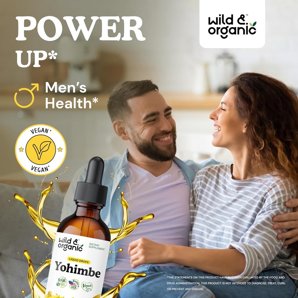 Wild & Organic Yohimbe Supplements for Men & Women - 5 mg Yohimbine Liquid Extract Drops - Pausinystalia Yohimbe Bark Tincture - Vegan, Alcohol-Free - 2 fl oz 3