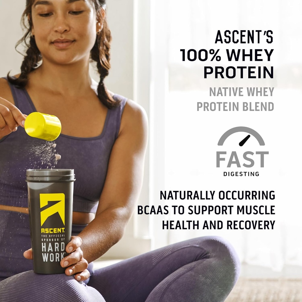 Ascent 100% Whey Protein Powder - Post Workout Whey Protein Isolate, Zero Artificial Flavors & Sweeteners, Gluten Free, 5.5g BCAA, 2.6g Leucine, Military Exclusive, Mocha Cold Brew 1.7 lb 6