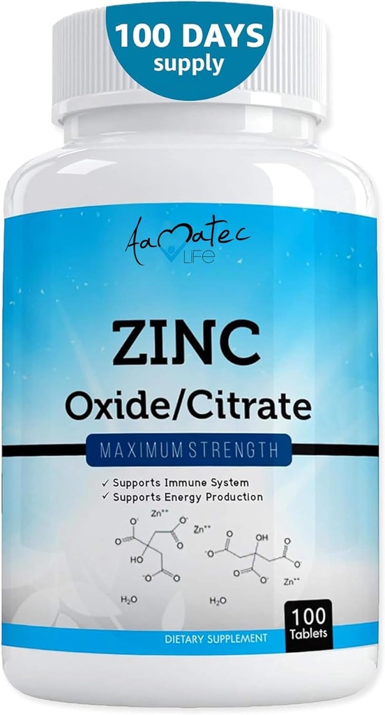 Aamatec Life Zinc Supplement 50 mg - Oxide/Citrate for Immune Support and Metabolism Support - Vegan Zinc 50mg Supports Heart and Eye Health - 100 Tables for Men and Women 2