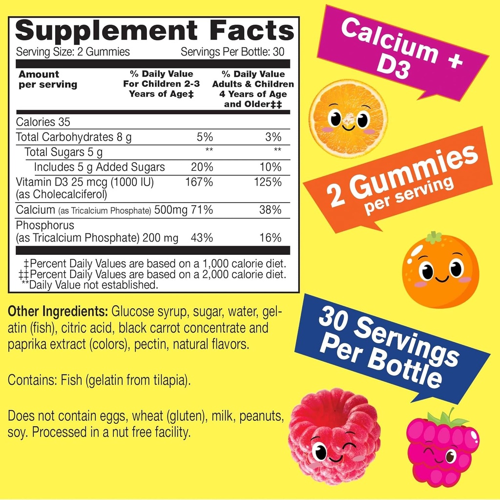 WellYeah Calcium 500mg + Vitamin D3 1000 IU (25 mcg) Gummies for Kids - Bone Health and Muscle Supprt, Immune Support Gummy, Non GMO, Gluten Free, Mix Fruit Flavors - 60 Gummies 3