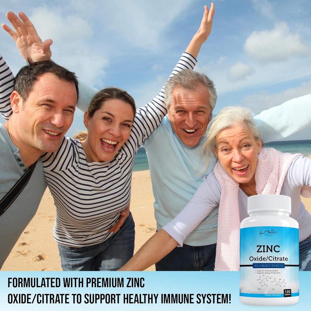 Aamatec Life Zinc Supplement 50 mg - Oxide/Citrate for Immune Support and Metabolism Support - Vegan Zinc 50mg Supports Heart and Eye Health - 100 Tables for Men and Women 3