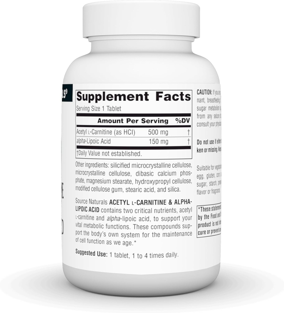 Source Naturals Acetyl L-Carnitine & Alpha-Lipoic Acid, for Cellular Vitality*, 650mg - 60 Tablets 3