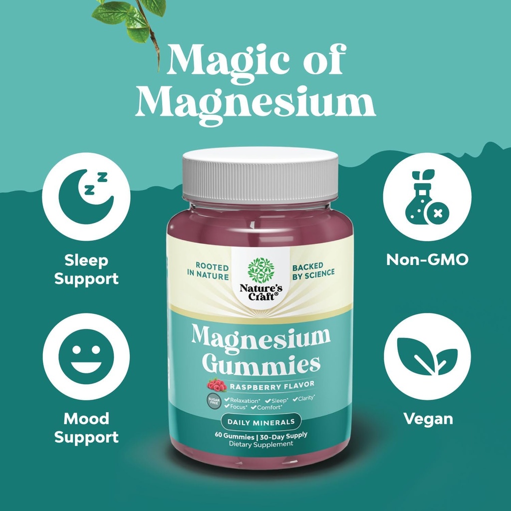 Sugar-Free Extra Strength Calm Magnesium Gummies for Adults - Relaxing Magnesium Citrate Gummies with Elemental Mag - Sleep Aid Soft Chews Raspberry Flavored - Body & Mind Relaxation - 60 Count 5