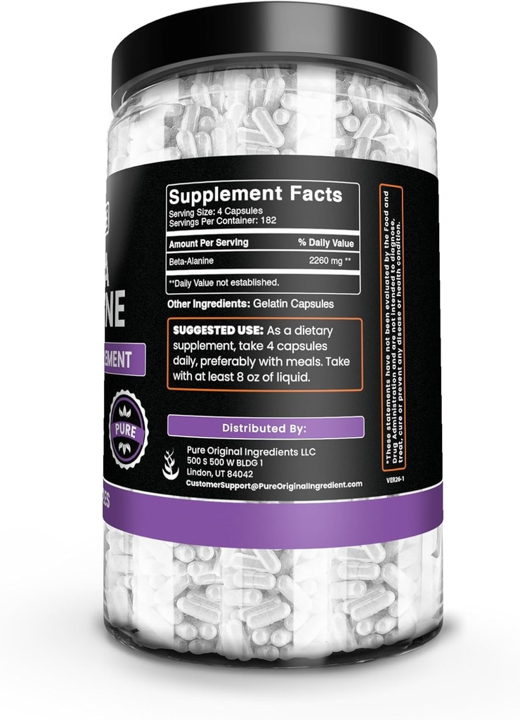 Pure Original Ingredients Beta Alanine, (730 Capsules) Always Pure, No Additives Or Fillers, Lab Verified 3