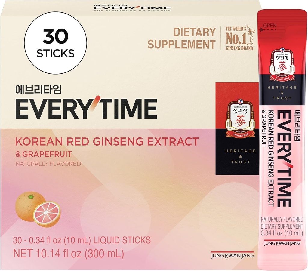JUNG KWAN JANG Everytime Korean Red Ginseng Extract Stick 1,000mg & Grapefruit - Vegan Ginseng Root Energy Drink Liquid Stick Supplements - Builds Stamina & Immunity, No Caffeine (30 Sticks) 2