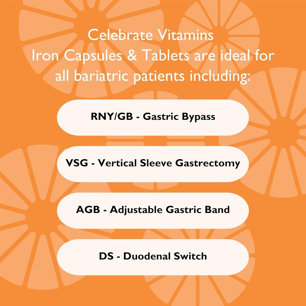 Celebrate Vitamins Iron Supplement with Vitamin C - 30mg Iron, 60mg Vitamin C, Bariatric Vitamins for WLS Patients, Vertical Sleeve & Gastric Bypass Surgery – 90 Capsules 6
