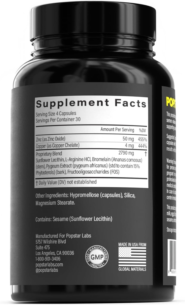 POPSTAR Labs Semen Volume Booster - Men's Semen Health & Fertility Supplement - Doctor Formulated to Increase Load Volume - Made in USA - Non-GMO, Organic, Vegan - 240 Capsules - (2 Month Supply) 5