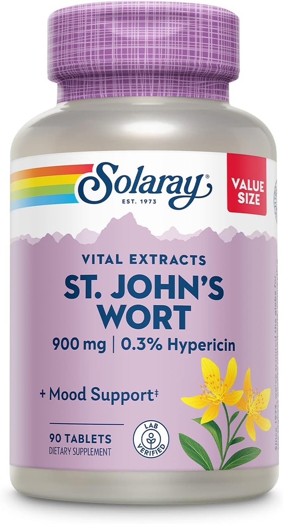 SOLARAY St. Johns Wort Aerial Extract One Daily 900mg | Standardized w/ 0.3% Hypericin for Mood Stability | Non-GMO | 90 Servings | 90 Tablets 2