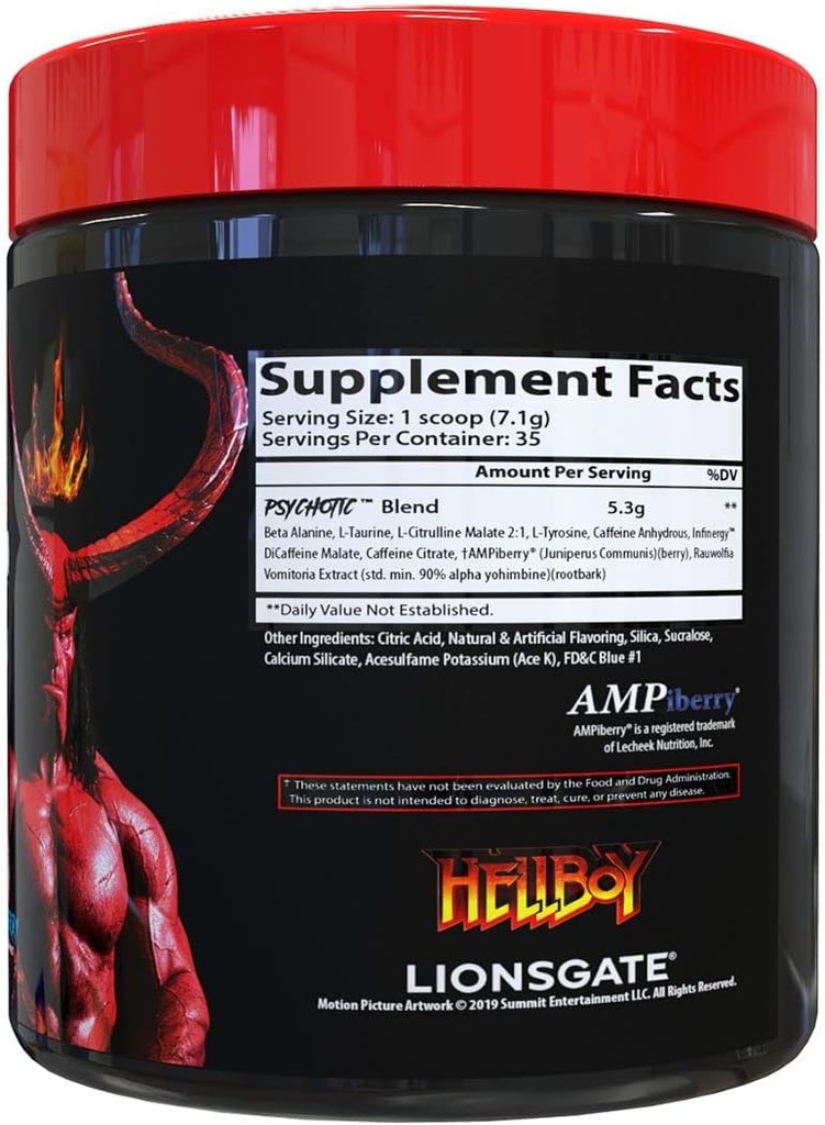 Insane Labz Hellboy Edition, High Stimulant Pre Workout Powder and NO Booster with Beta Alanine, L Citrulline, and Caffeine, Boosts Focus, Energy, Endurance, Nitric Oxide Levels, 35 Srvgs, Blue Rasp 3