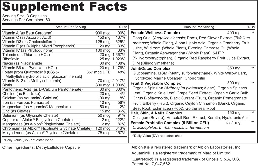 PURELY beneficial Women’s Whole Food MultiVitamin –58 Key Nutrients Including Vitamins, Minerals, Herbs, Probiotics, with Iron, Hair, Skin & Nail Complex for Complete Female Wellness- 180 Capsules 6