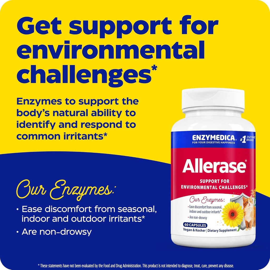 Enzymedica, Allerase, Non-Drowsy Enzyme Supplement to Help Relieve Seasonal Mucus Buildup, 60 Count 4