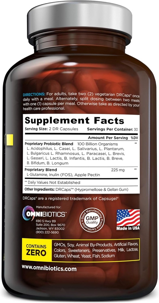 100 Billion Probiotics - 15-Strain Probiotic for Women & Men, DRCaps Delayed Release, Prebiotics, L-Glutamine, Apple Pectin, Gut Lining Support, Shelf Stable, Non-GMO, 60 Vegan Capsules for Adults 4
